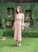MARJORIE Ruffle Dress, in Camel Brown - ourCommonplace