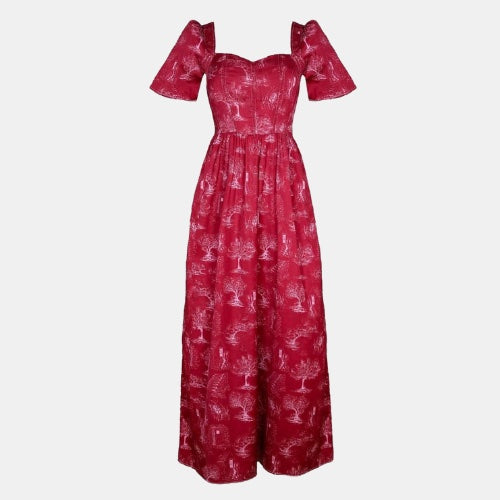 Beatrice Maxi Dress With Sweetheart Neckline / Ruby Red + Alabaster Cotton Toile - ourCommonplace