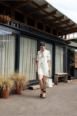 Hand Marbled Silk Tunic Dress - White & Grey - ourCommonplace