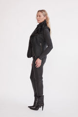 Nolita Drape Vest Black Shearling - ourCommonplace