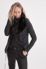 Nolita Drape Vest Black Shearling - ourCommonplace