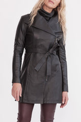 Washington Street Drape Trench Black Leather - ourCommonplace