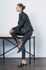 The New Yorker Motor Jacket Worn in Charcoal Leather - ourCommonplace