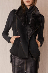 Nolita Drape Vest Black Shearling - ourCommonplace