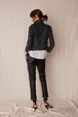 The New Yorker Motor Jacket Worn in Charcoal Leather - ourCommonplace