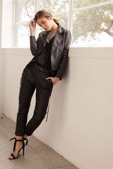 The New Yorker Motor Jacket Worn in Charcoal Leather - ourCommonplace