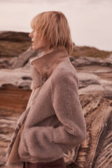 Spring Street Shearling Coat Taupe Shearling - ourCommonplace