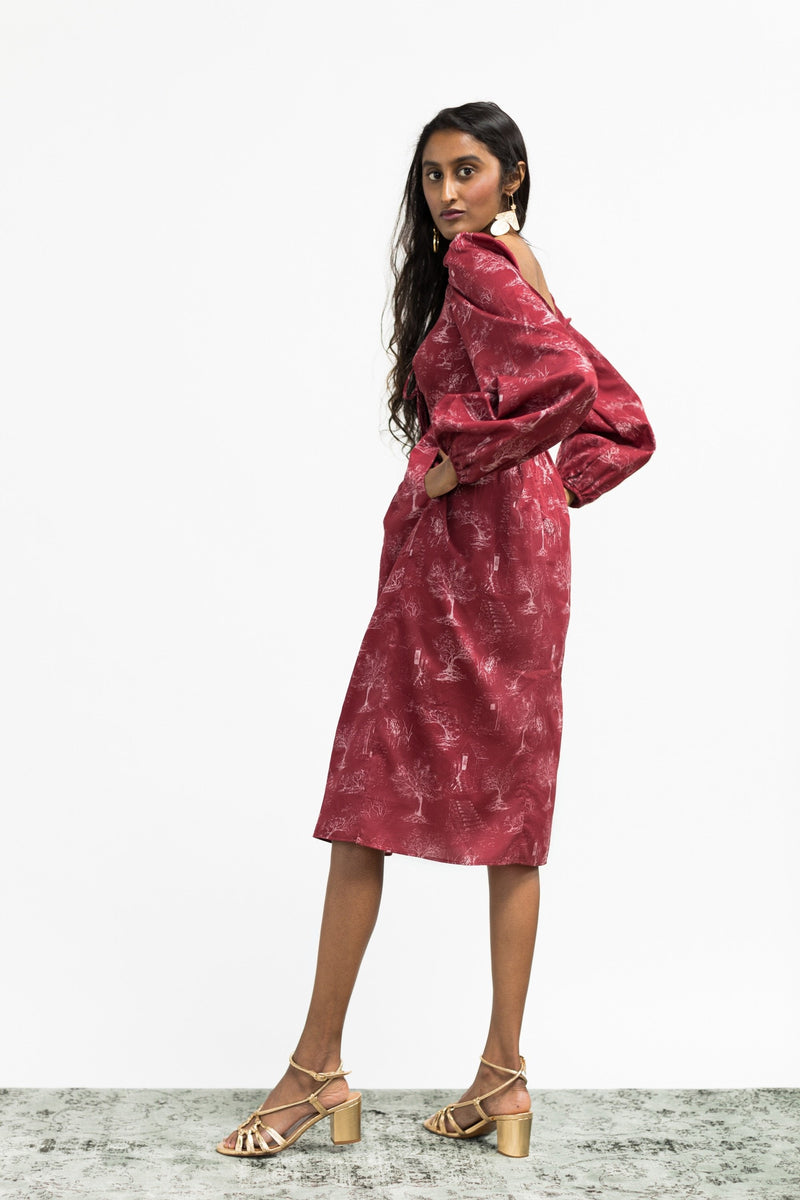 Marcela Dress / Ruby Red + Alabaster Cotton Toile - ourCommonplace