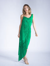 MARGOT Emerald A-Symmetrical Shirring Dress - ourCommonplace