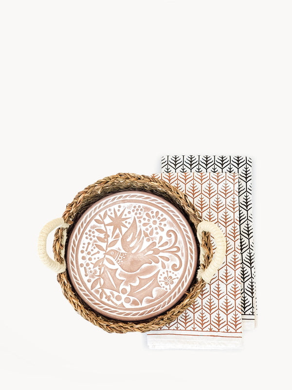 Bread Warmer & Basket Gift Set With Tea Towel - Bird Round