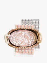 Bread Warmer & Basket Gift Set With Tea Towel - Lovebird Oval