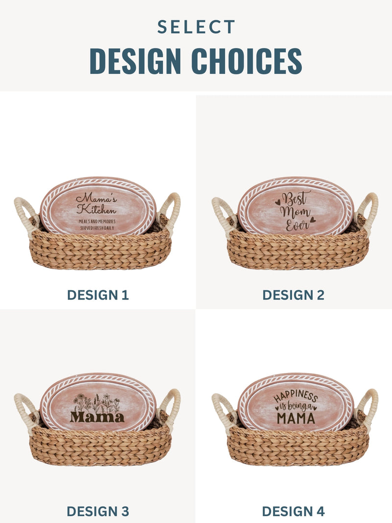 Bread Warmer Gift Box With Round Wooden Board and Spoon - Mom Oval