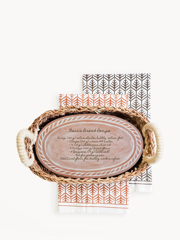Personalized Bread Warmer & Basket Gift Set With Tea Towel - Recipe Oval