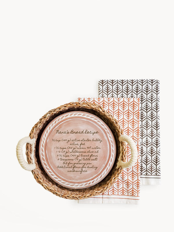 Personalized Bread Warmer & Basket Gift Set With Tea Towel - Recipe Round