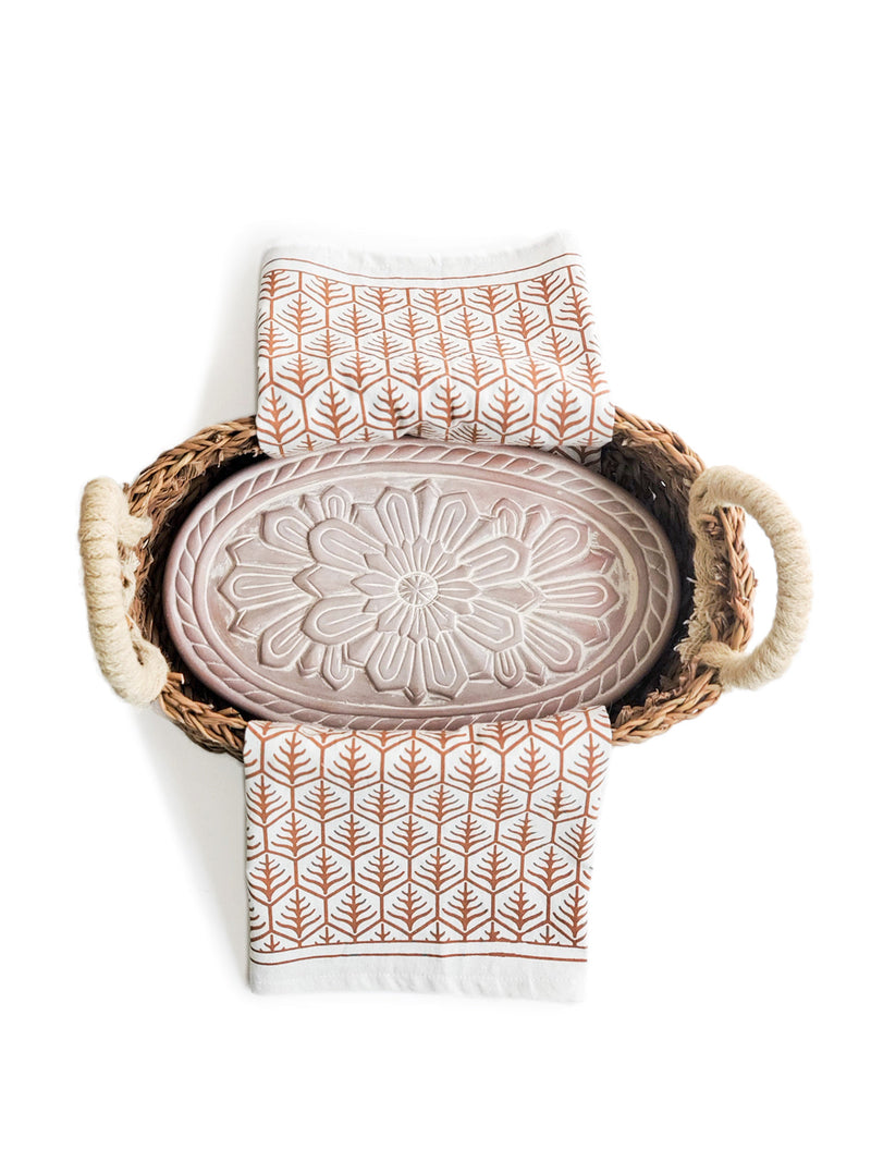 Bread Warmer & Basket Gift Set With Tea Towel - Flower