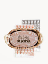 Bread Warmer & Basket Gift Set With Tea Towel - Mom Oval