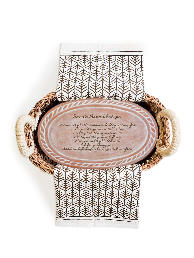 Personalized Bread Warmer & Basket Gift Set With Tea Towel - Recipe Oval