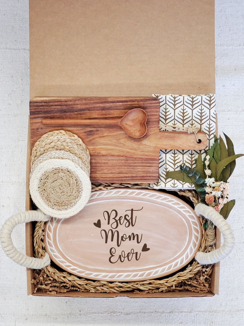 Bread Warmer Gift Box With Rectangular Wooden Board and Spoon - Mom Oval