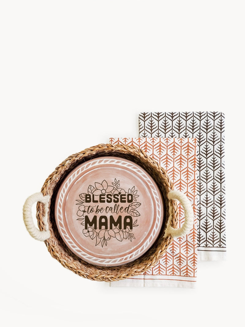 Bread Warmer & Basket Gift Set With Tea Towel - Mom Round