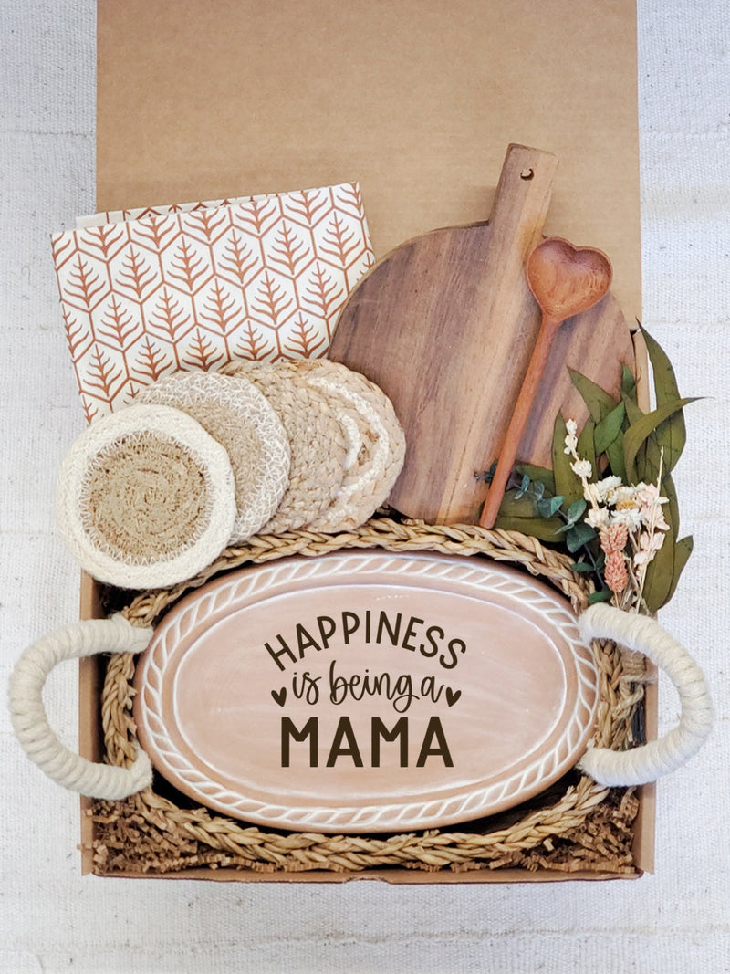 Bread Warmer Gift Box With Round Wooden Board and Spoon - Mom Oval