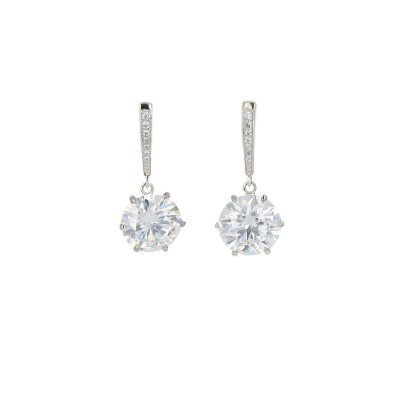 Solitaire-Cut Drop Diamond Earrings