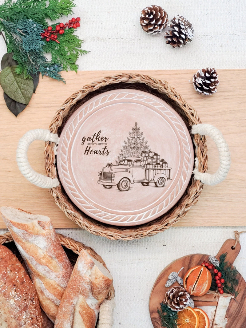 Bread Warmer & Basket - Christmas Truck Round