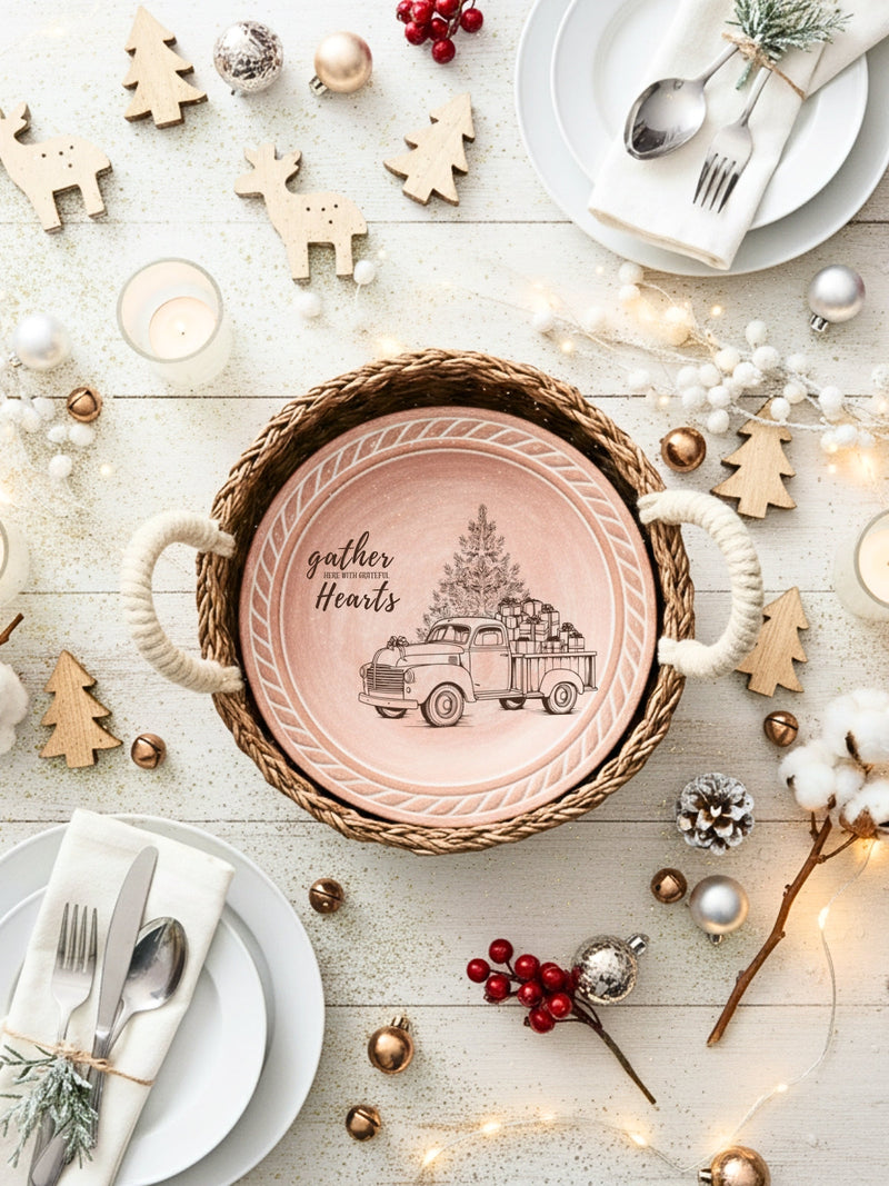 Bread Warmer & Basket - Christmas Truck Round