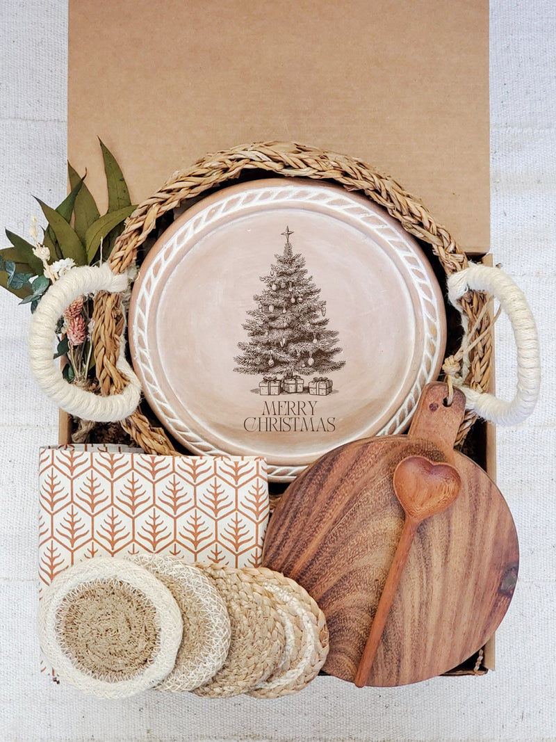 Bread Warmer Gift Box With Round Wooden Board and Spoon - Christmas Round