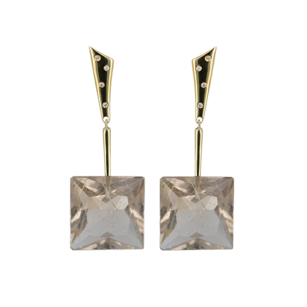 Infinity Clip Earrings With Rutilated Quartz