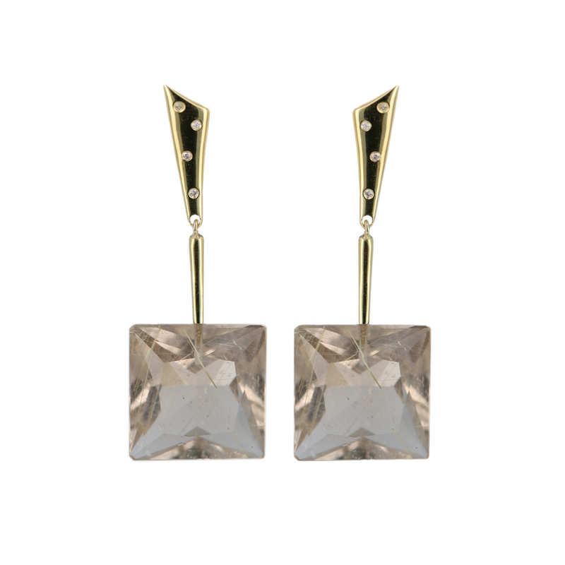 Infinity Clip Earrings With Rutilated Quartz