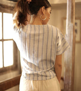 DARA Handwoven Cotton Cap Sleeve Shirt, in Riviera Blue