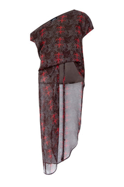 ELIZABETH Hi-Low Cold Shoulder Chocolate Blouse