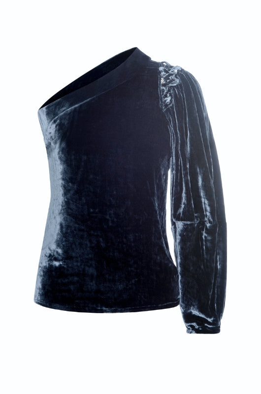 SAVANAH Silk Velvet One-Shoulder Top