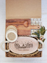 Bread Warmer Gift Box With Rectangular Wooden Board and Spoon - Christmas Oval