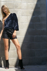SAVANAH Silk Velvet One-Shoulder Top
