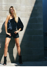 SAVANAH Silk Velvet One-Shoulder Top