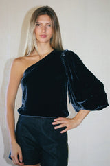 SAVANAH Silk Velvet One-Shoulder Top