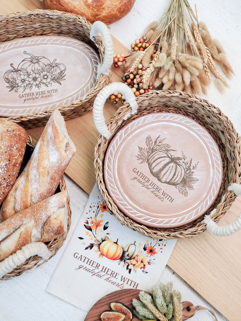 Bread Warmer & Basket Gift Set With Tea Towel - Pumpkin Round