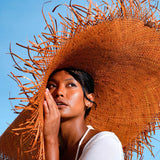 AMORA Oversized Woven Straw Hat in Chestnut Brown