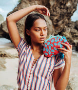 ARNOLDI ARIELA Hand-Beaded Clutch, in Red & Turquoise