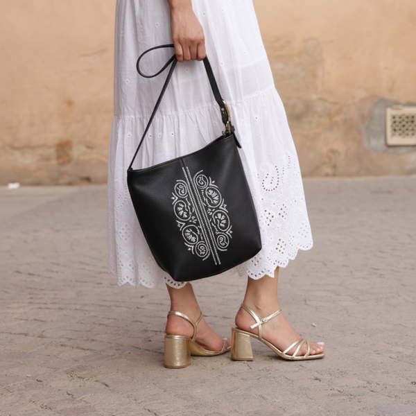 Zahra Leather Bucket Tote