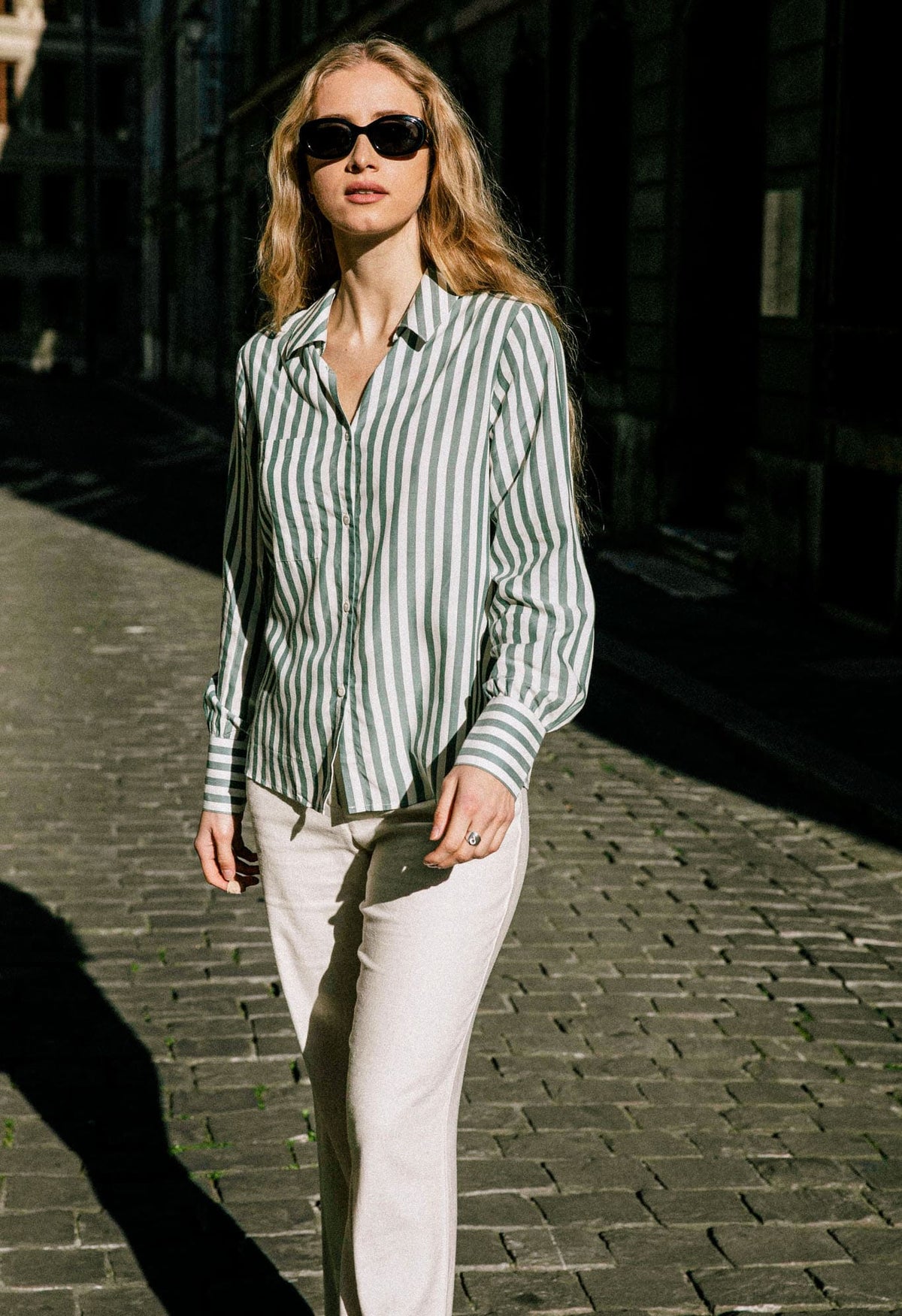 Chemise Neuve Scanty Vert Olive Et Blanc - Taille S, Style Régulier, Avec étiquettes