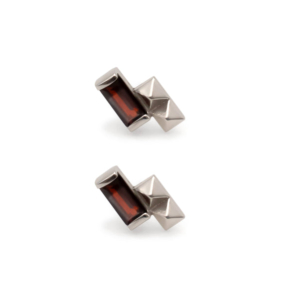 Debbie Baguette Garnet Stud Earring - Sterling Silver