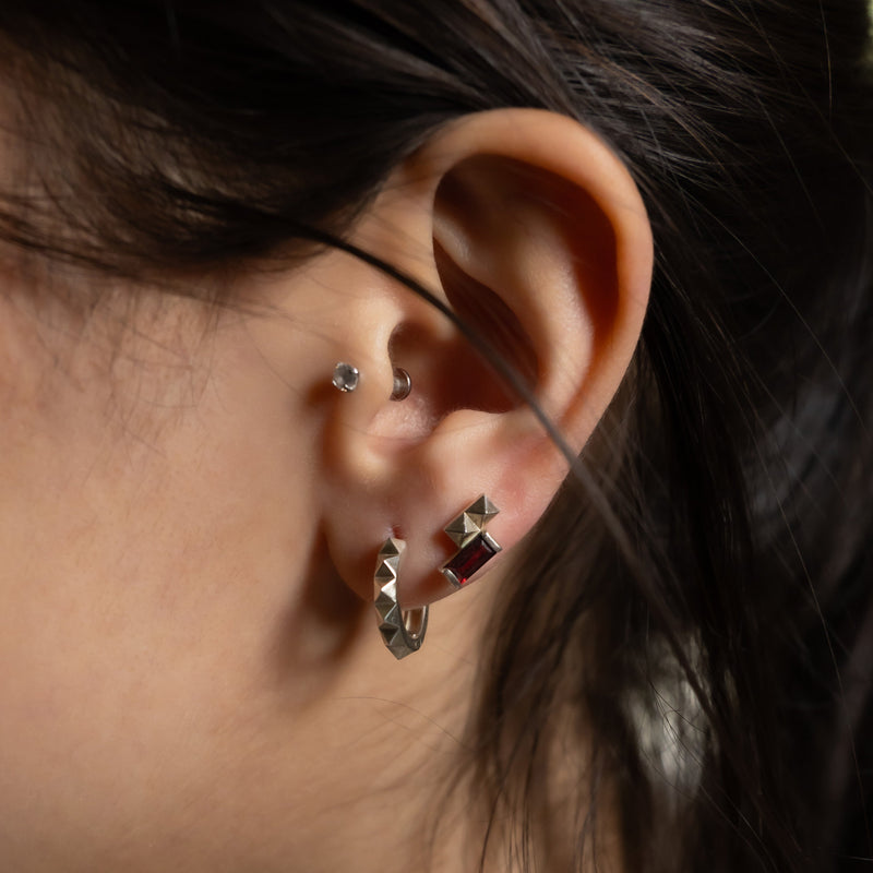 Debbie Baguette Garnet Stud Earring - Sterling Silver