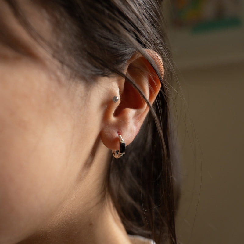 Debbie Baguette Huggie Hoop Earring - Sterling Silver