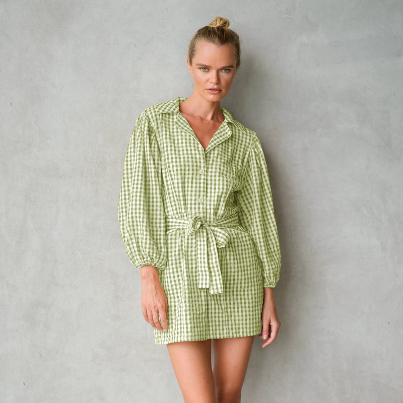 MEGHAN Mini Gingham Dress, in Lime Green MEGHAN Mini Gingham Dress, in Lime Green