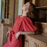Meghan Gingham Hemp Midi Dress, in Scarlet Red