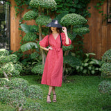 Meghan Gingham Hemp Midi Dress, in Scarlet Red