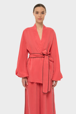 Coral AquaFlora Balloon Sleeve Wrap Top