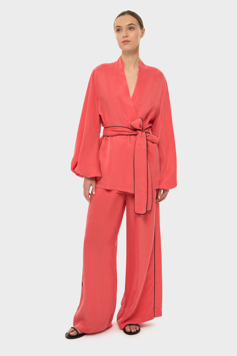 Coral AquaFlora Balloon Sleeve Wrap Top